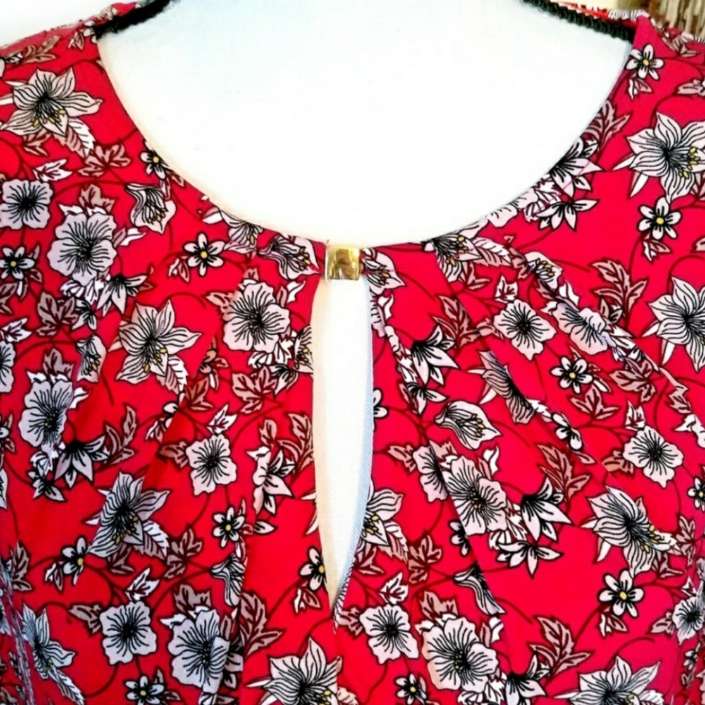 Liz Claiborne Peasant Blouse Red Floral Size MP - Picture 2 of 12